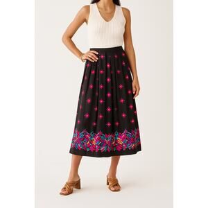 VINTAGE COUNTERPARTS Pleated Floral Print Midi Skirt | Size 14 | Black Multi